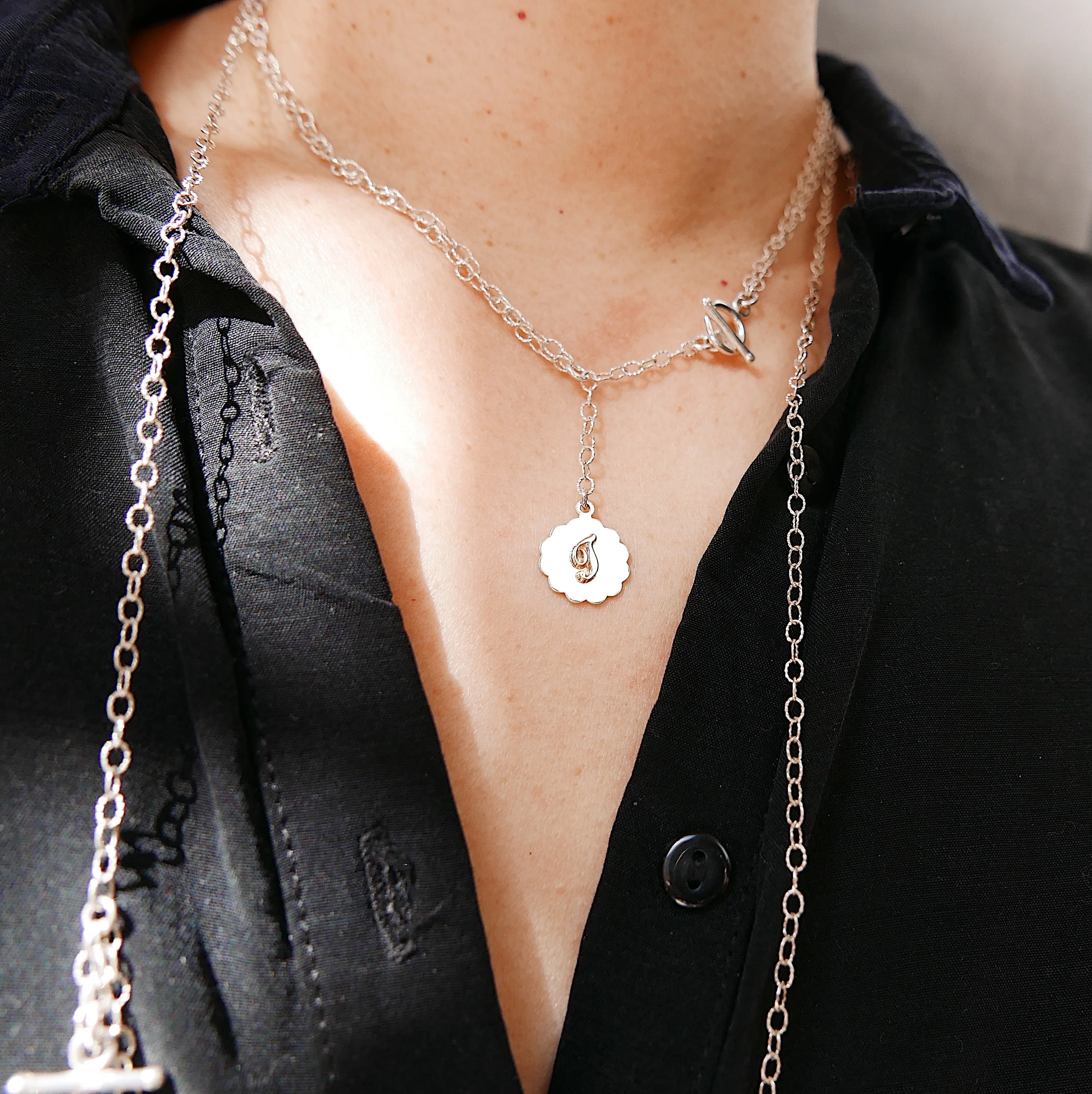 Initial Double Chain Lariat Necklace