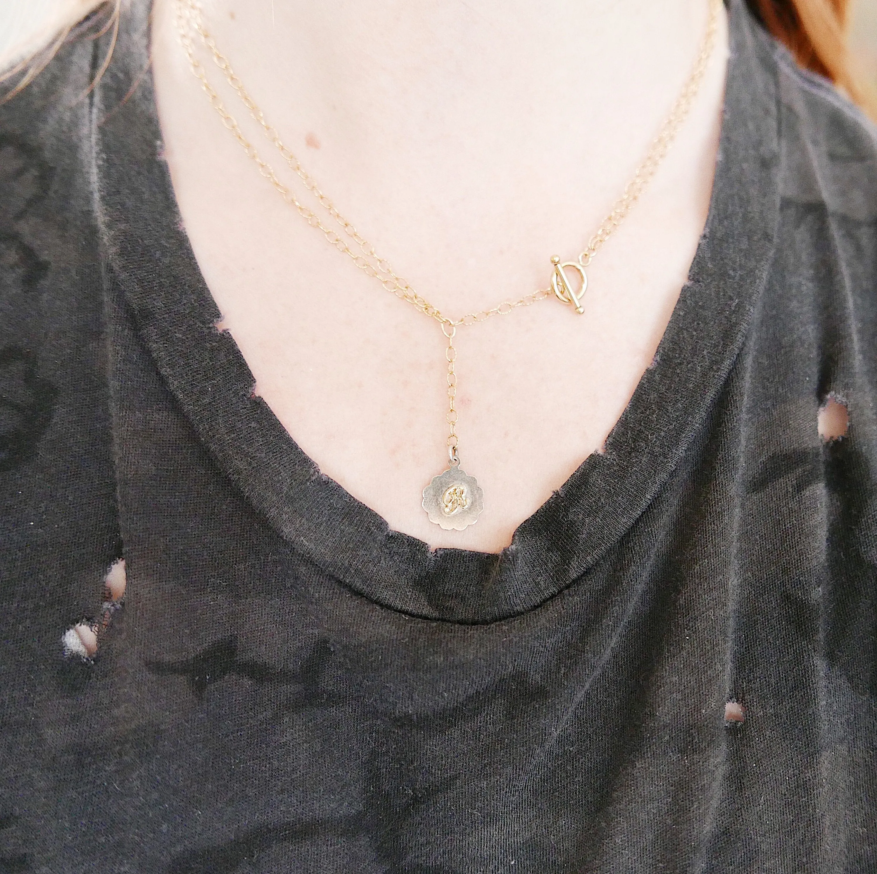 Initial Double Chain Lariat Necklace