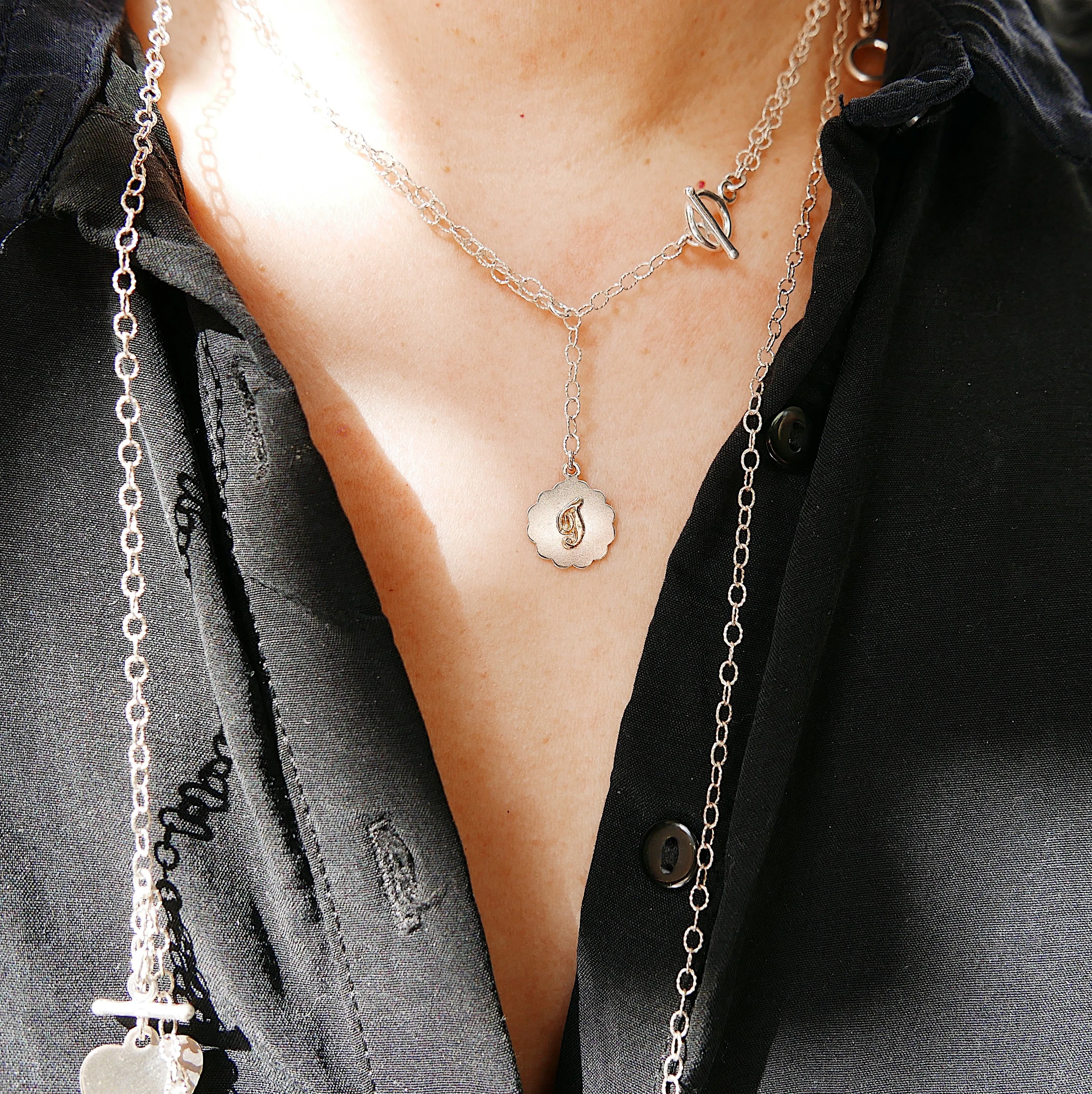 Initial Double Chain Lariat Necklace