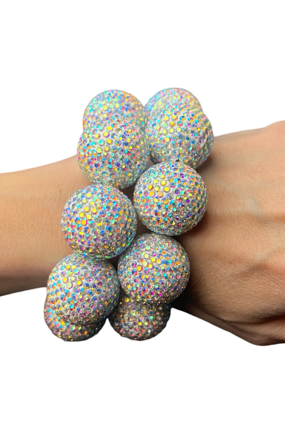 Iridescent Crystal Sphere Stretch Statement Bracelet