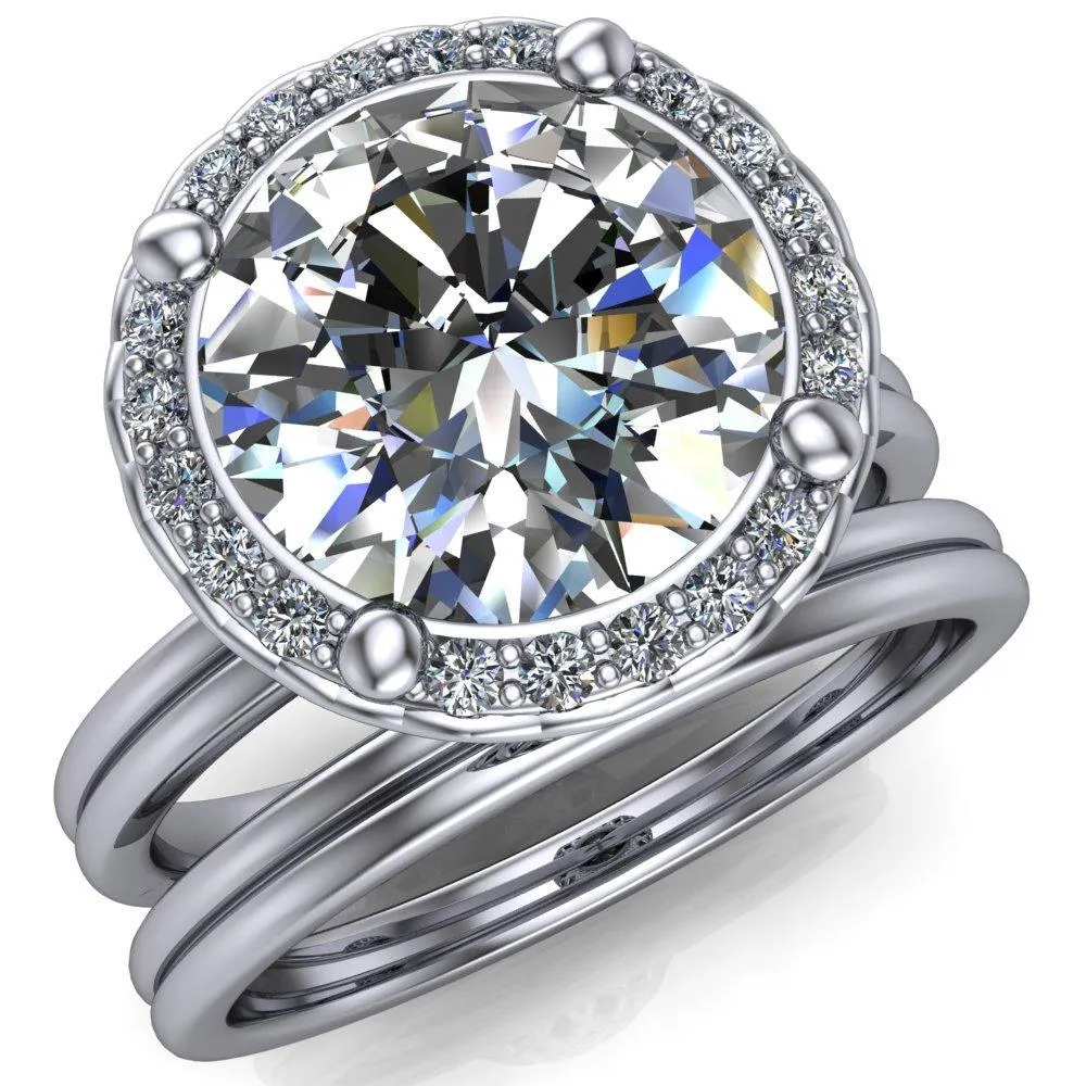 Ivy Round Center Stone Intertwined Love Basket Halo Diamond Ring
