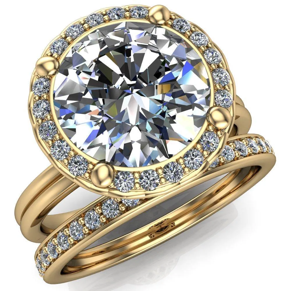 Ivy Round Center Stone Intertwined Love Basket Halo Diamond Ring