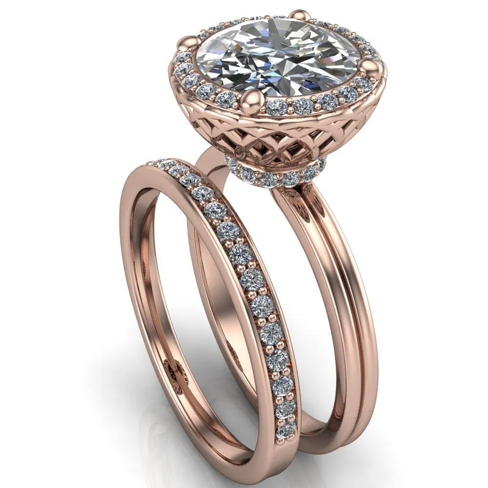 Ivy Round Center Stone Intertwined Love Basket Halo Diamond Ring
