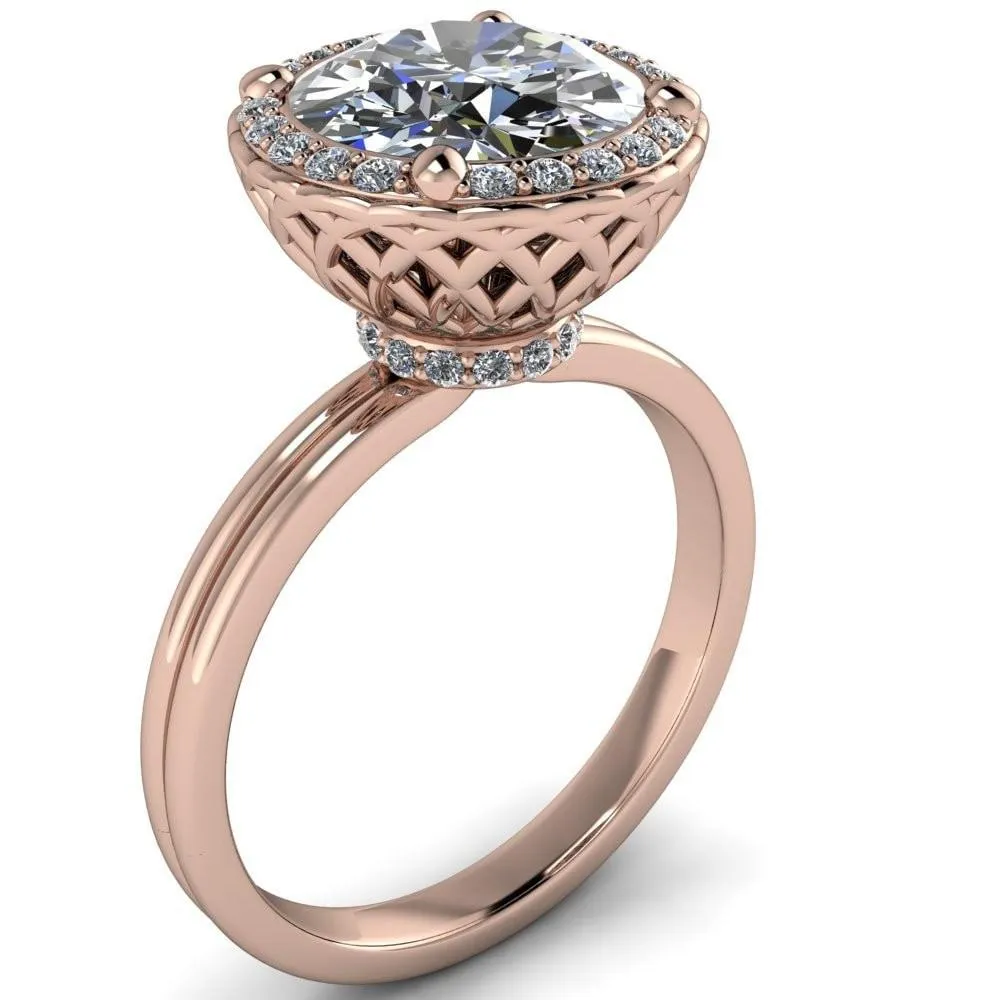 Ivy Round Center Stone Intertwined Love Basket Halo Diamond Ring