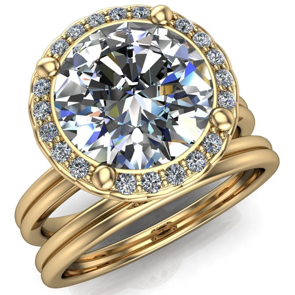 Ivy Round Center Stone Intertwined Love Basket Halo Diamond Ring