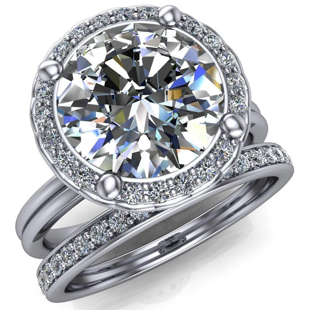 Ivy Round Center Stone Intertwined Love Basket Halo Diamond Ring