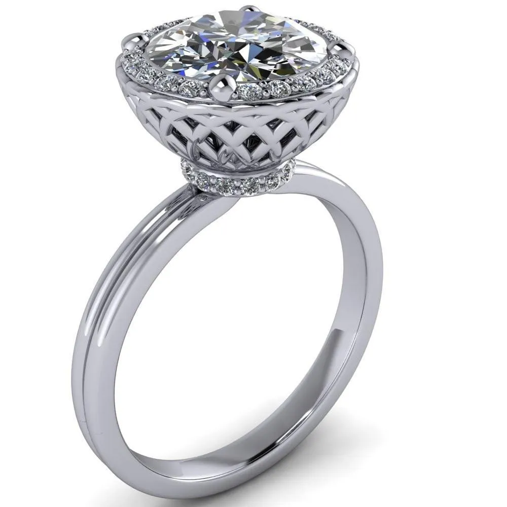 Ivy Round Center Stone Intertwined Love Basket Halo Diamond Ring