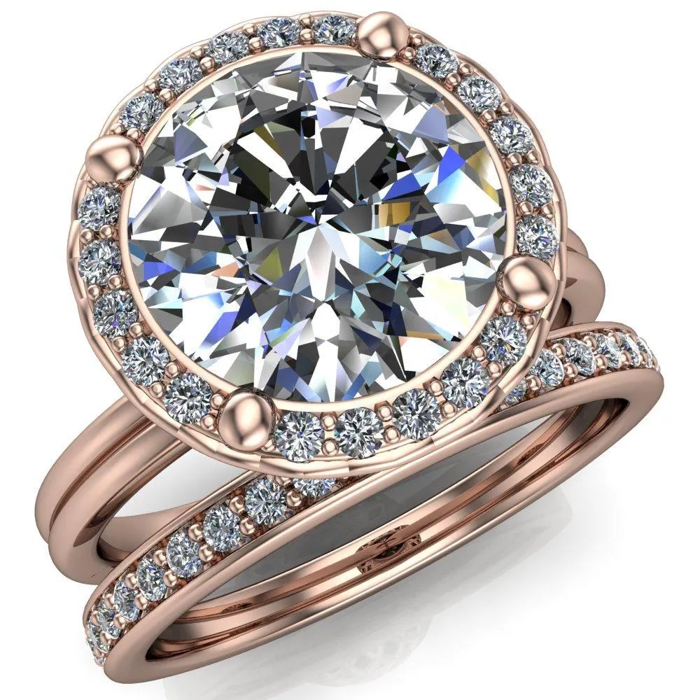 Ivy Round Center Stone Intertwined Love Basket Halo Diamond Ring