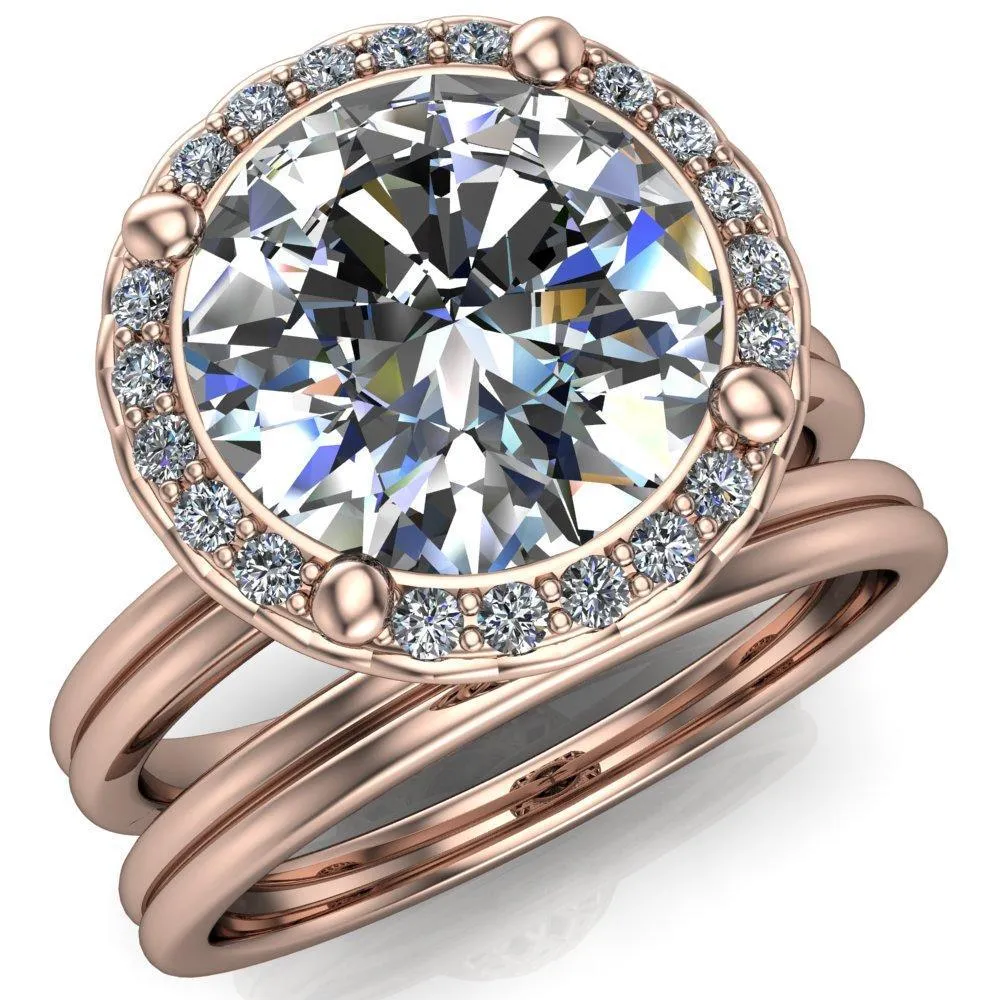 Ivy Round Center Stone Intertwined Love Basket Halo Diamond Ring