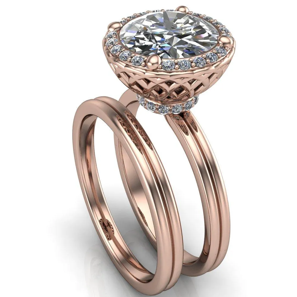 Ivy Round Center Stone Intertwined Love Basket Halo Diamond Ring