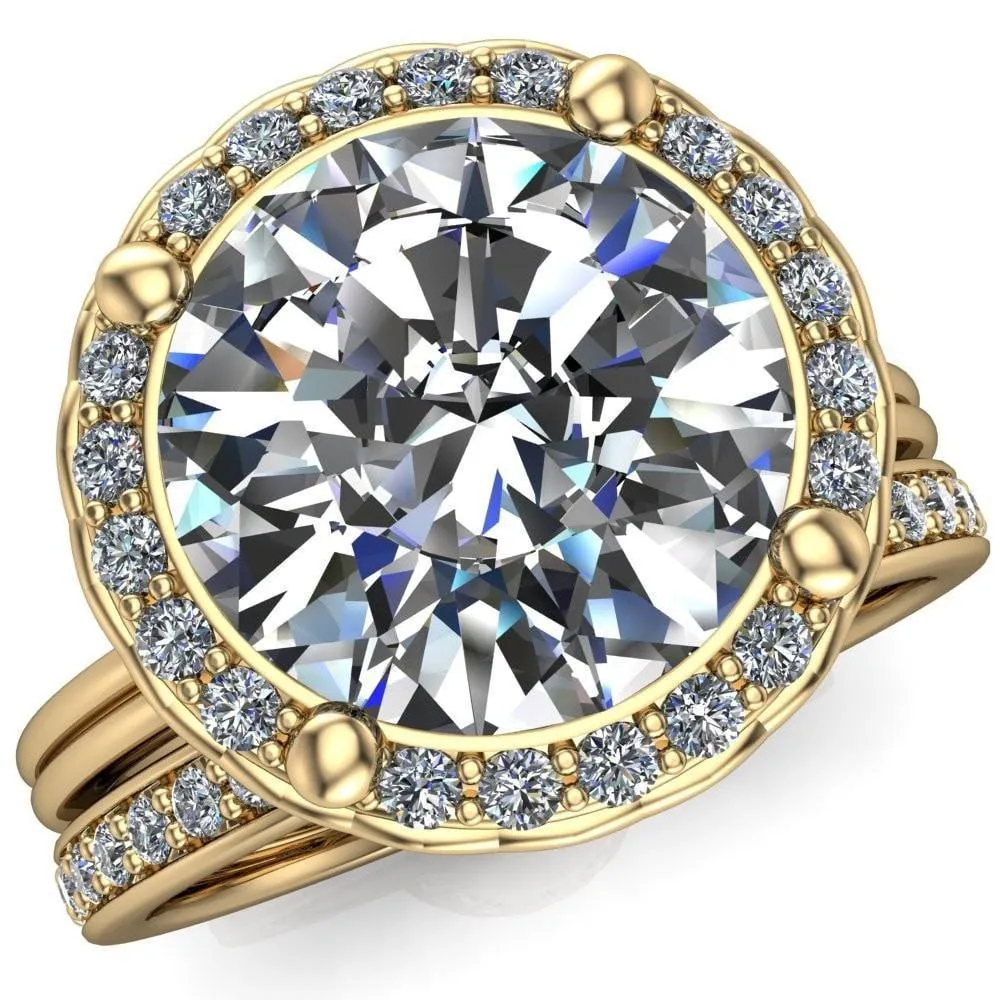 Ivy Round Center Stone Intertwined Love Basket Halo Diamond Ring
