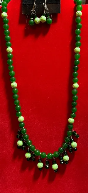 Jade & Dangling Crystal Necklace & Earrings 18084