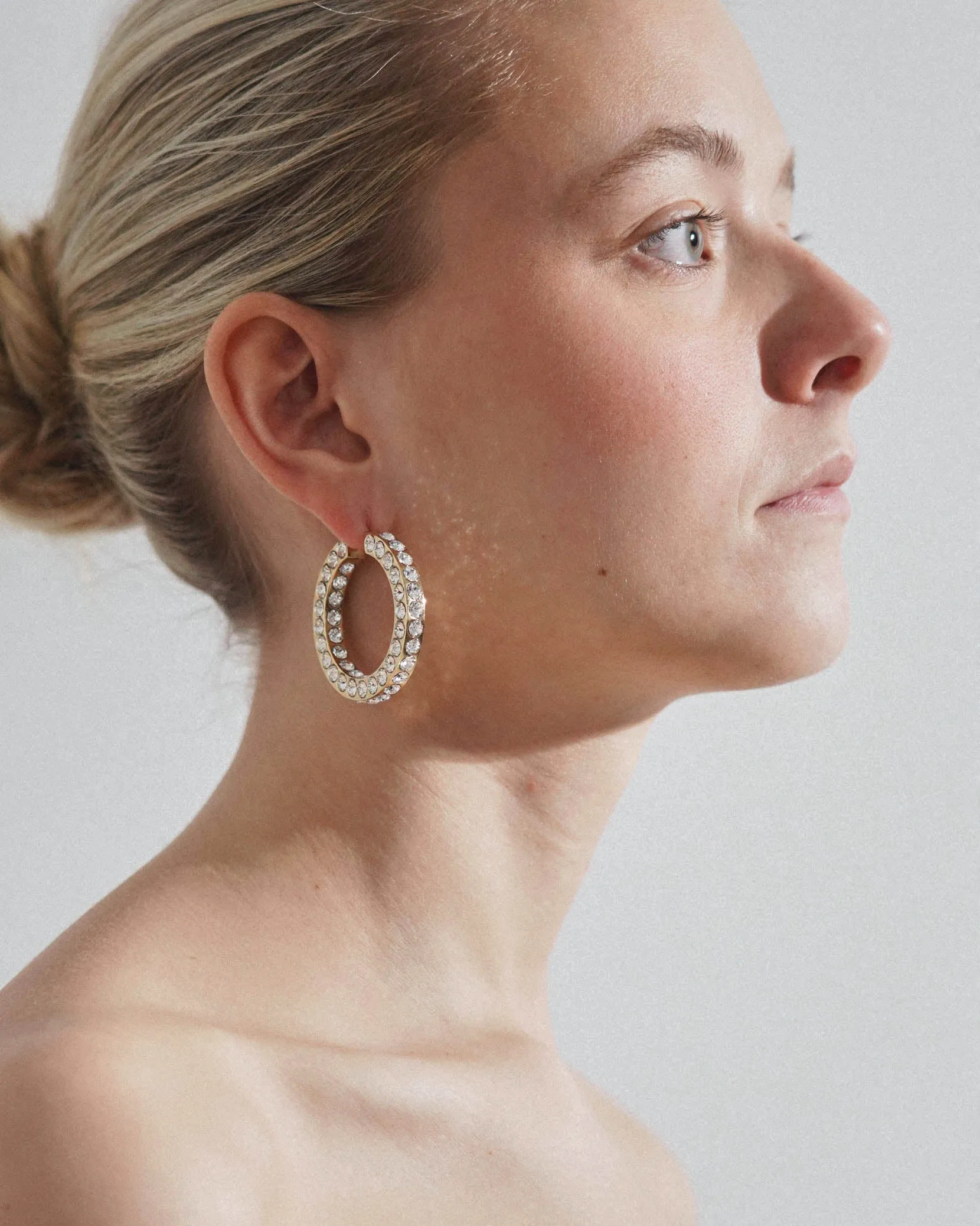 Jah hoop big white and gold crystal earrings