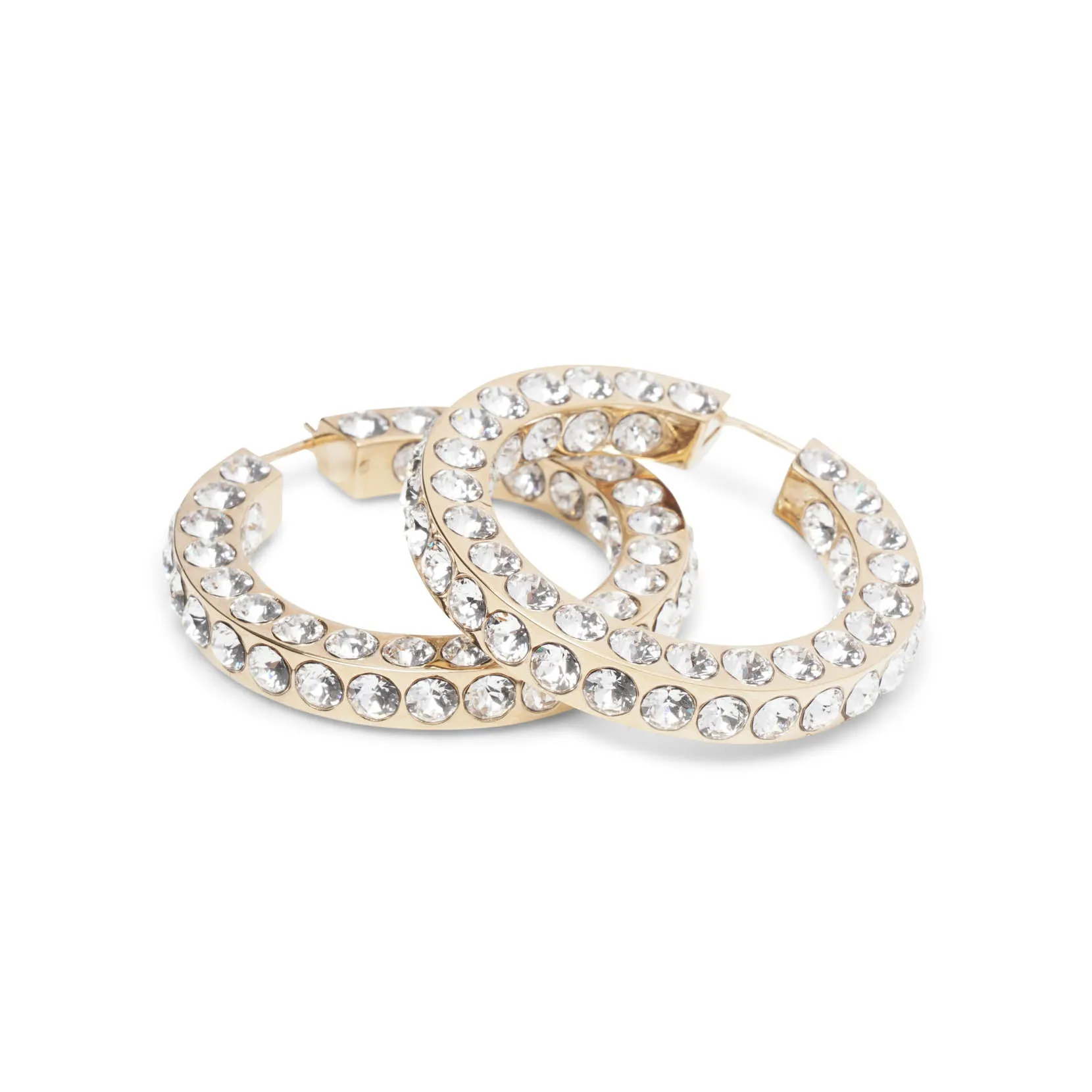 Jah hoop big white and gold crystal earrings