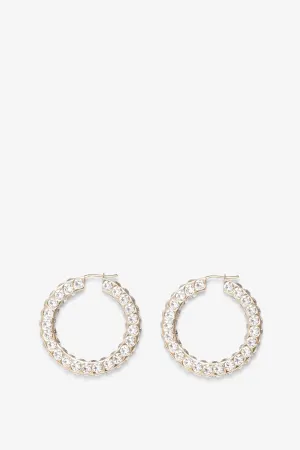 Jah hoop big white and gold crystal earrings