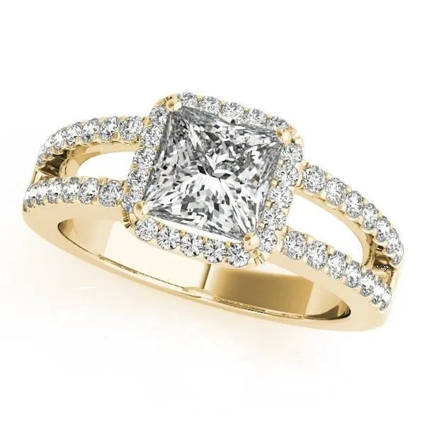 Jane Princess/Square Moissanite Split Shank Halo Engagement Ring