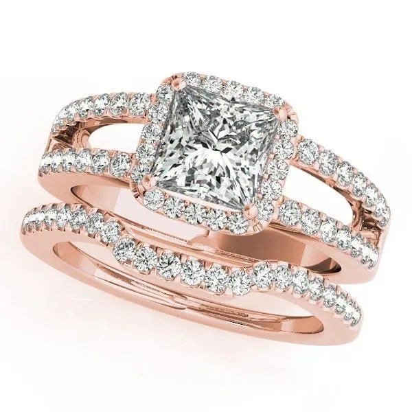 Jane Princess/Square Moissanite Split Shank Halo Engagement Ring
