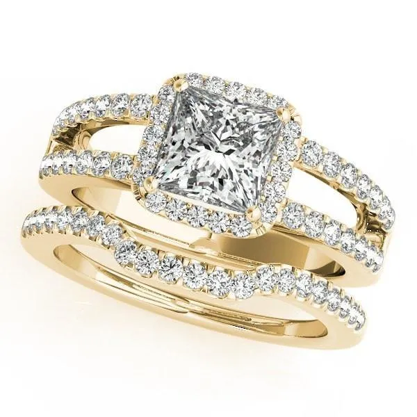 Jane Princess/Square Moissanite Split Shank Halo Engagement Ring