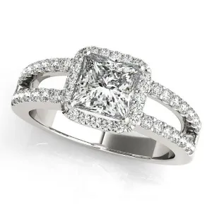 Jane Princess/Square Moissanite Split Shank Halo Engagement Ring