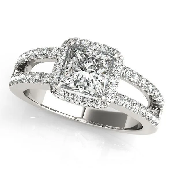 Jane Princess/Square Moissanite Split Shank Halo Engagement Ring