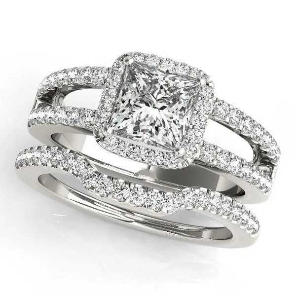 Jane Princess/Square Moissanite Split Shank Halo Engagement Ring