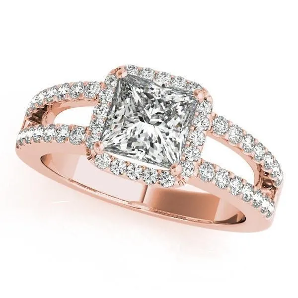 Jane Princess/Square Moissanite Split Shank Halo Engagement Ring