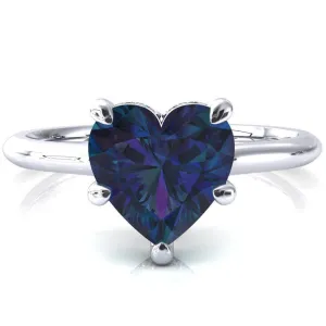 Janey Heart Alexandrite 5 Prongs Claw Floating Halo Inverted Cathedral Ring