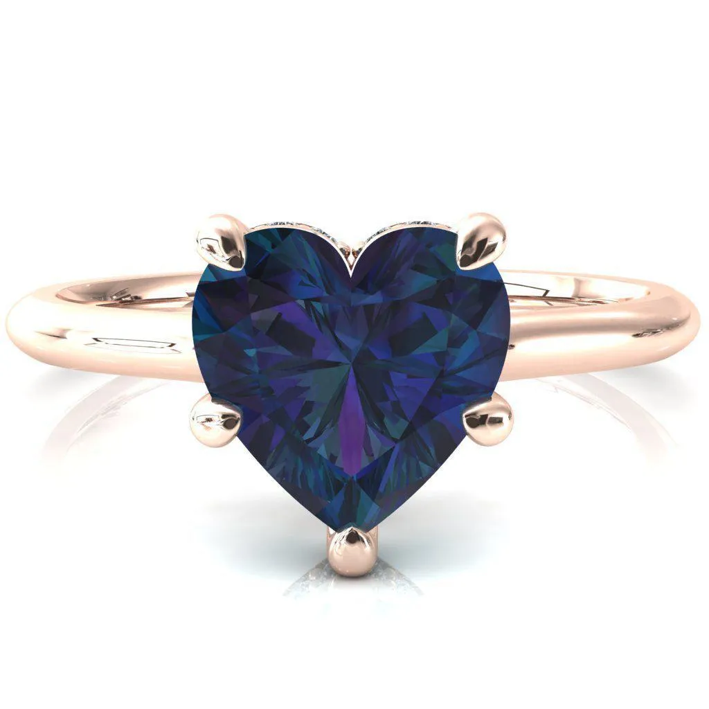 Janey Heart Alexandrite 5 Prongs Claw Floating Halo Inverted Cathedral Ring