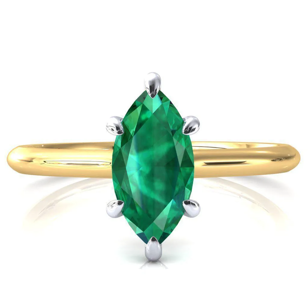 Janey Marquise Emerald 6 Prongs Claw Floating Halo Inverted Cathedral Ring