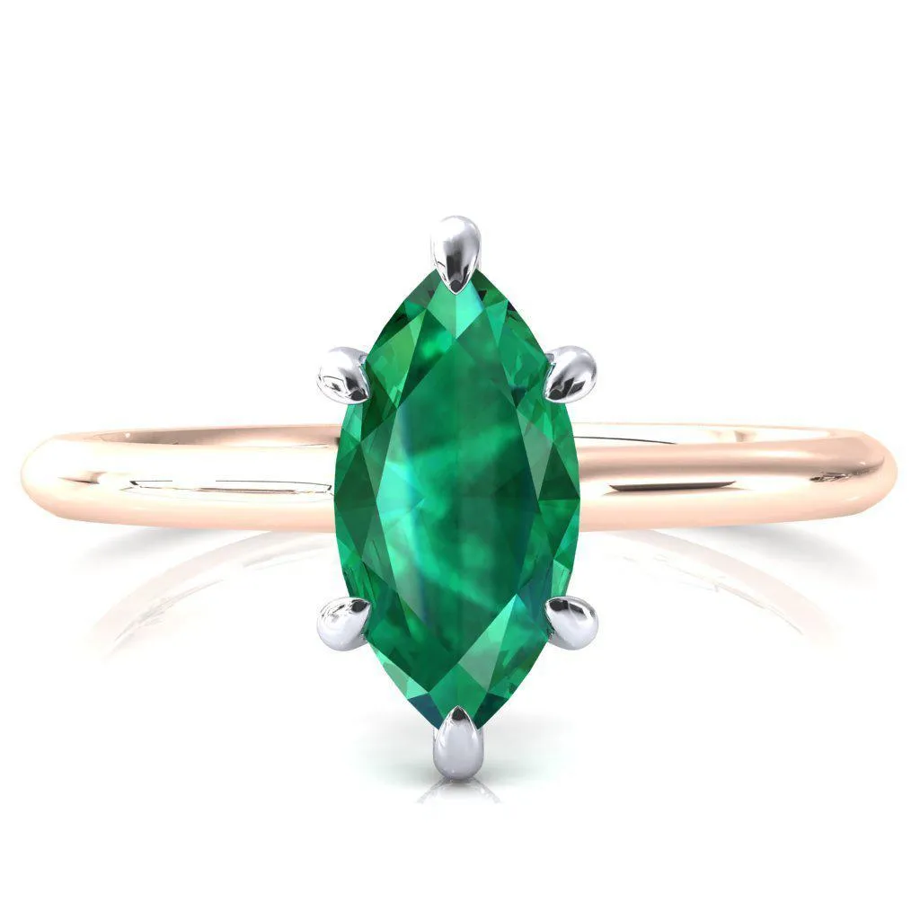 Janey Marquise Emerald 6 Prongs Claw Floating Halo Inverted Cathedral Ring