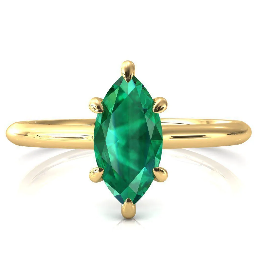 Janey Marquise Emerald 6 Prongs Claw Floating Halo Inverted Cathedral Ring