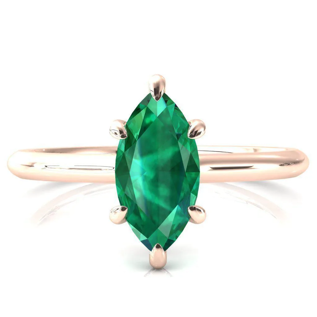 Janey Marquise Emerald 6 Prongs Claw Floating Halo Inverted Cathedral Ring