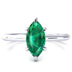 Janey Marquise Emerald 6 Prongs Claw Floating Halo Inverted Cathedral Ring