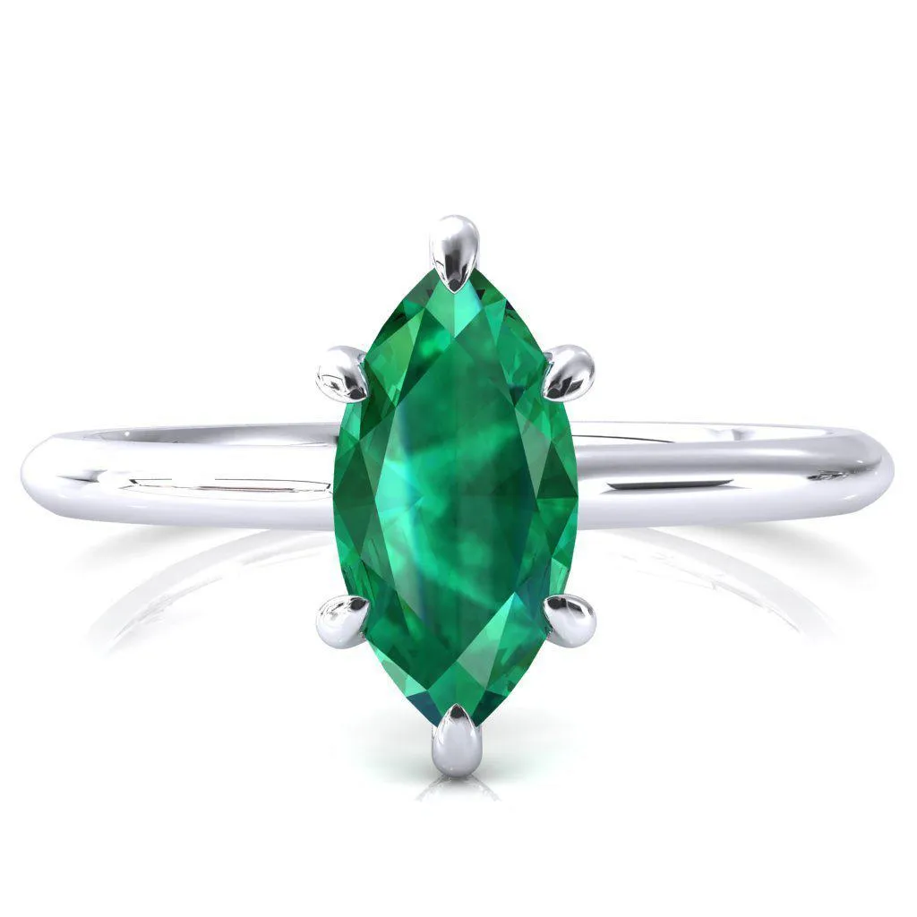 Janey Marquise Emerald 6 Prongs Claw Floating Halo Inverted Cathedral Ring