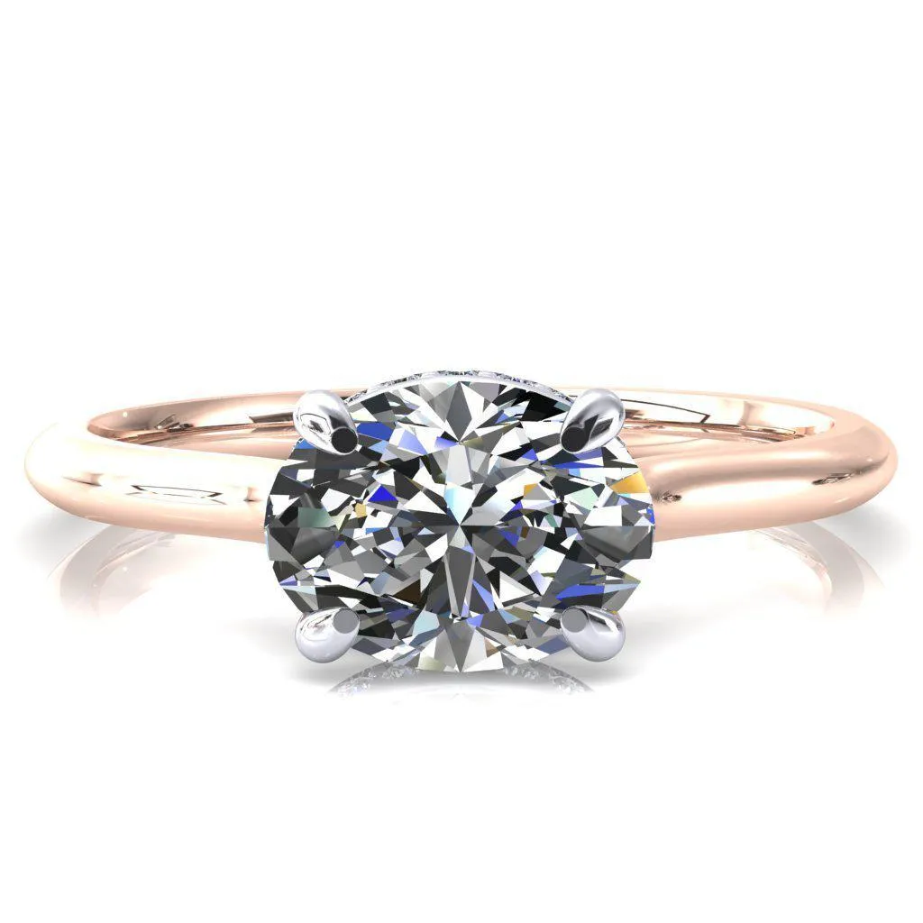 Janey Oval Center Stone East-West 4 Prongs Claw Floating Halo Inverted Cathedral Ring