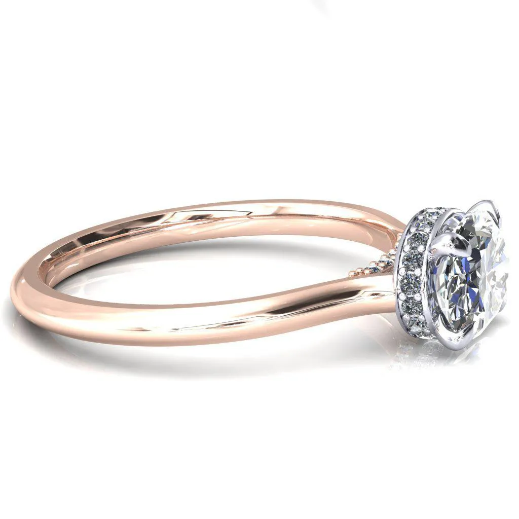 Janey Oval Center Stone East-West 4 Prongs Claw Floating Halo Inverted Cathedral Ring
