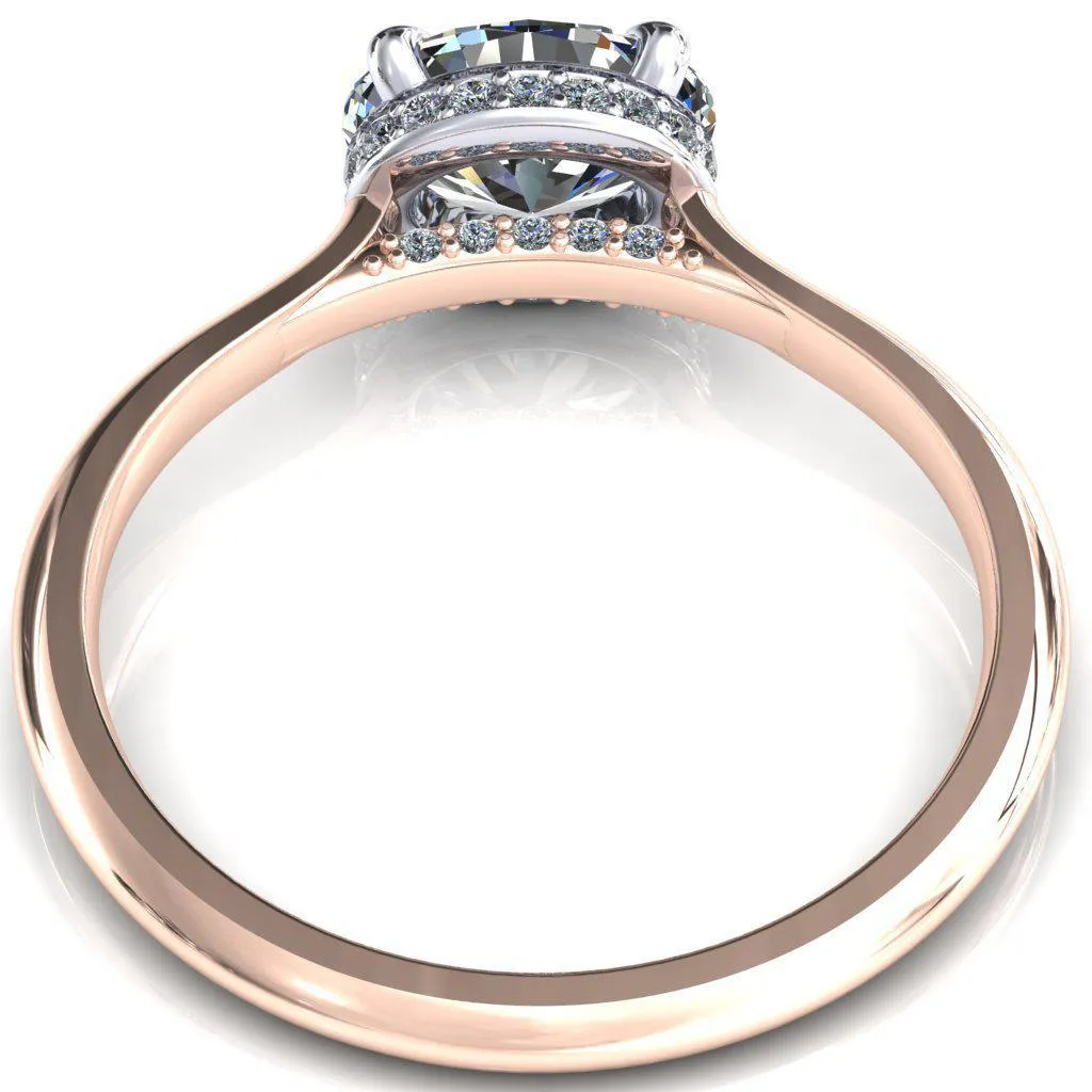 Janey Oval Center Stone East-West 4 Prongs Claw Floating Halo Inverted Cathedral Ring