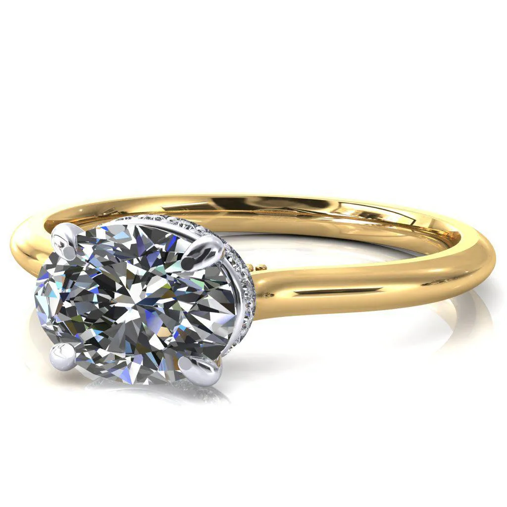 Janey Oval Center Stone East-West 4 Prongs Claw Floating Halo Inverted Cathedral Ring