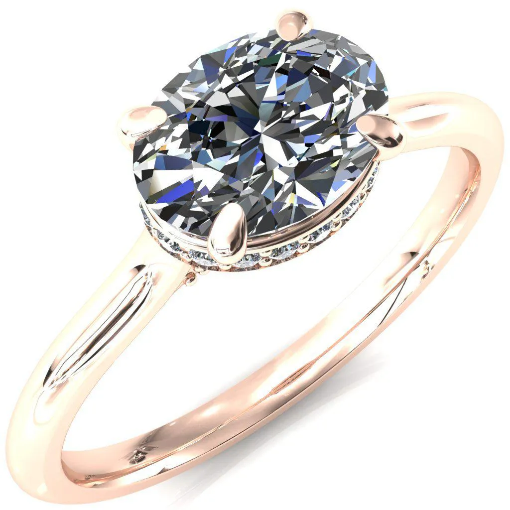 Janey Oval Center Stone East-West 4 Prongs Claw Floating Halo Inverted Cathedral Ring