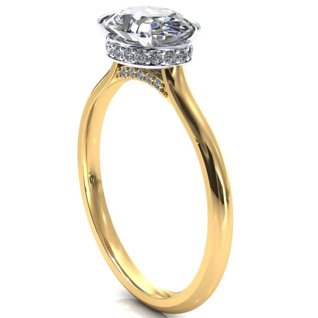 Janey Oval Center Stone East-West 4 Prongs Claw Floating Halo Inverted Cathedral Ring