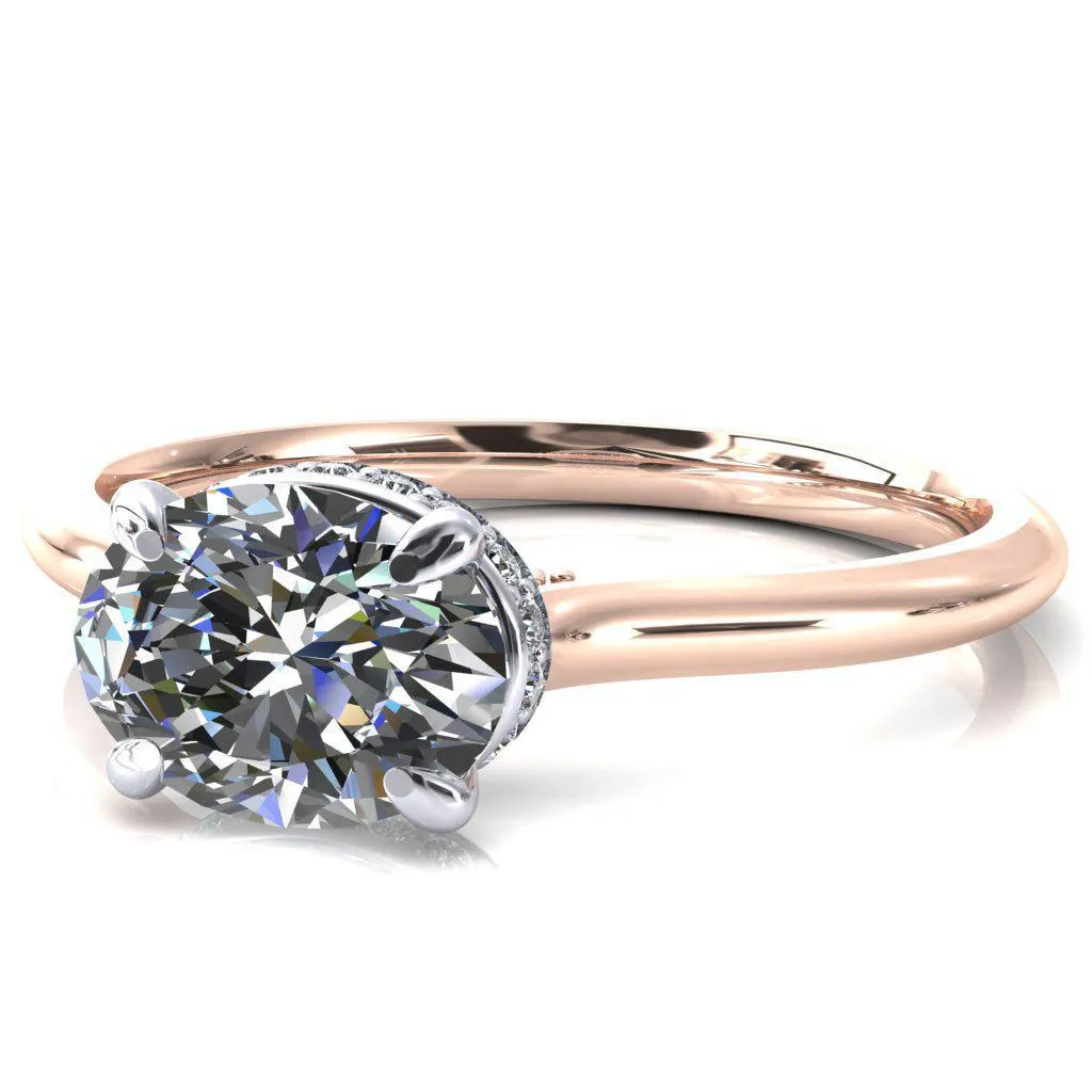 Janey Oval Center Stone East-West 4 Prongs Claw Floating Halo Inverted Cathedral Ring