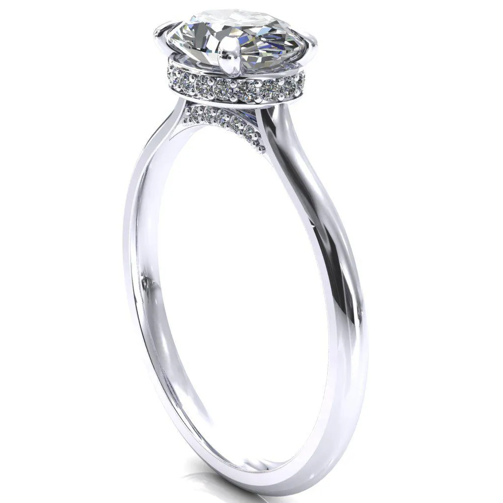 Janey Oval Center Stone East-West 4 Prongs Claw Floating Halo Inverted Cathedral Ring