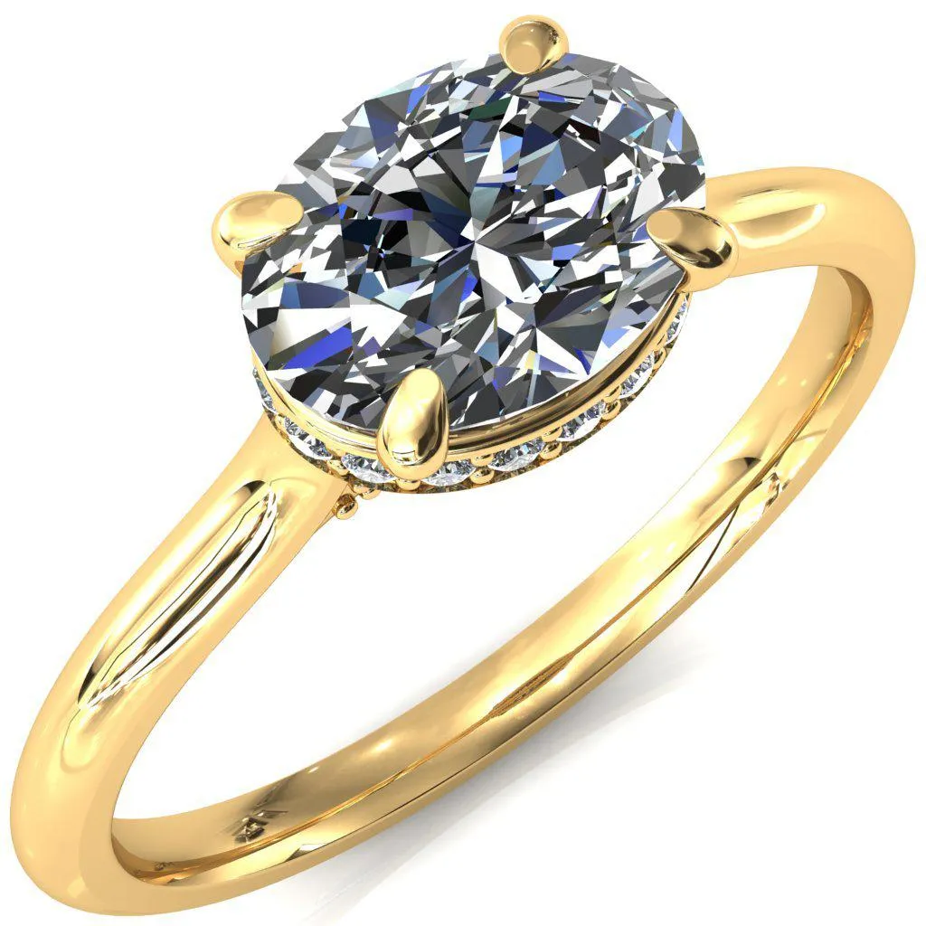 Janey Oval Center Stone East-West 4 Prongs Claw Floating Halo Inverted Cathedral Ring