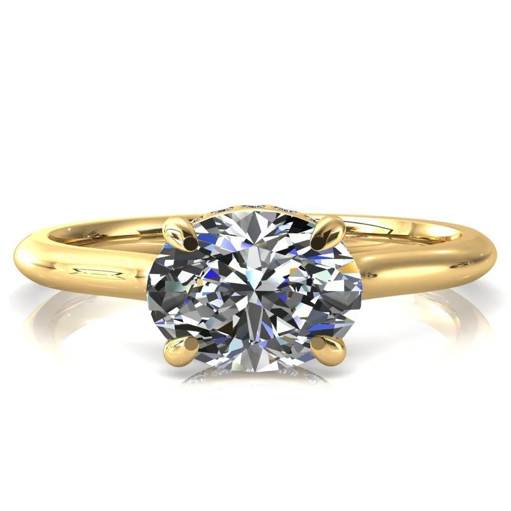 Janey Oval Center Stone East-West 4 Prongs Claw Floating Halo Inverted Cathedral Ring