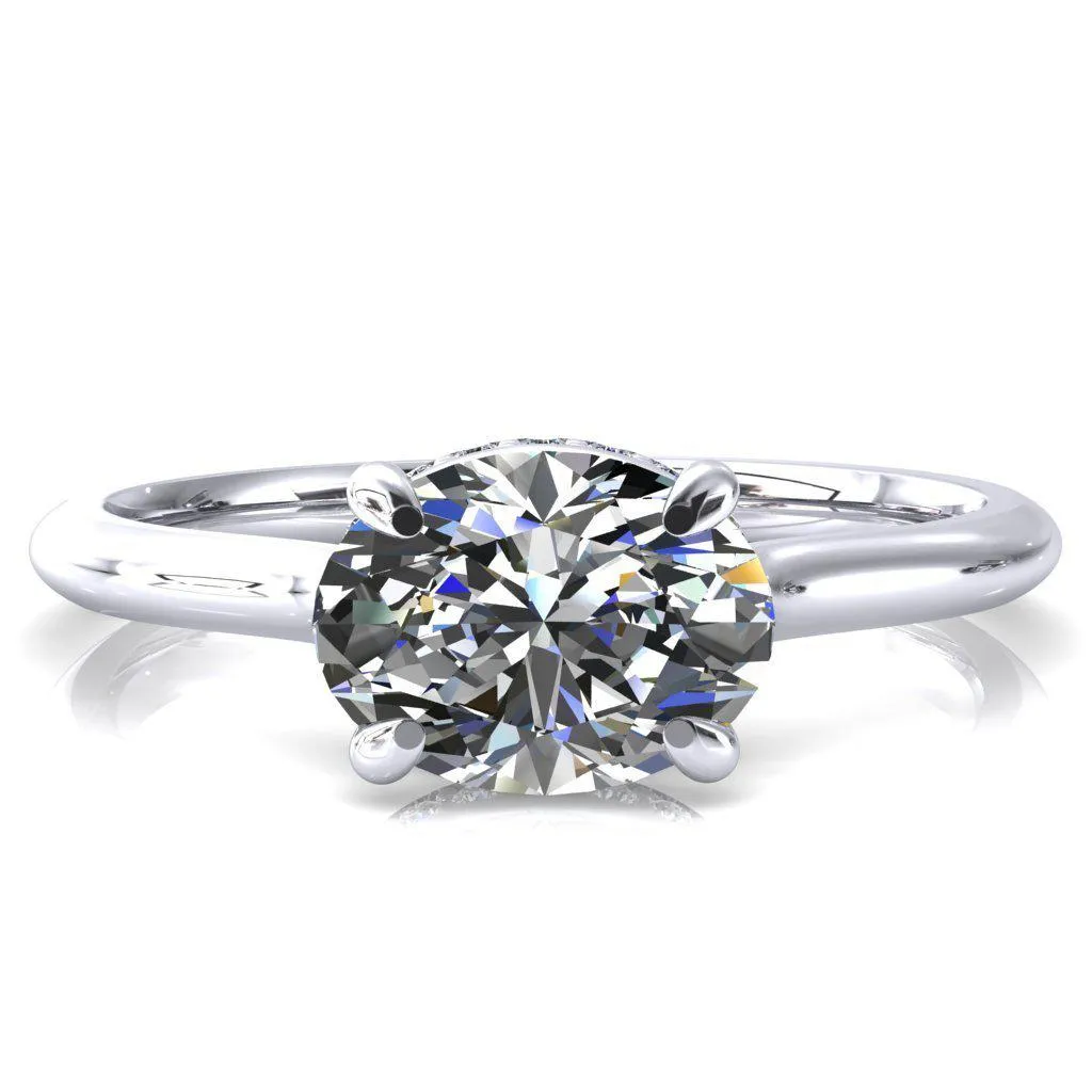 Janey Oval Center Stone East-West 4 Prongs Claw Floating Halo Inverted Cathedral Ring