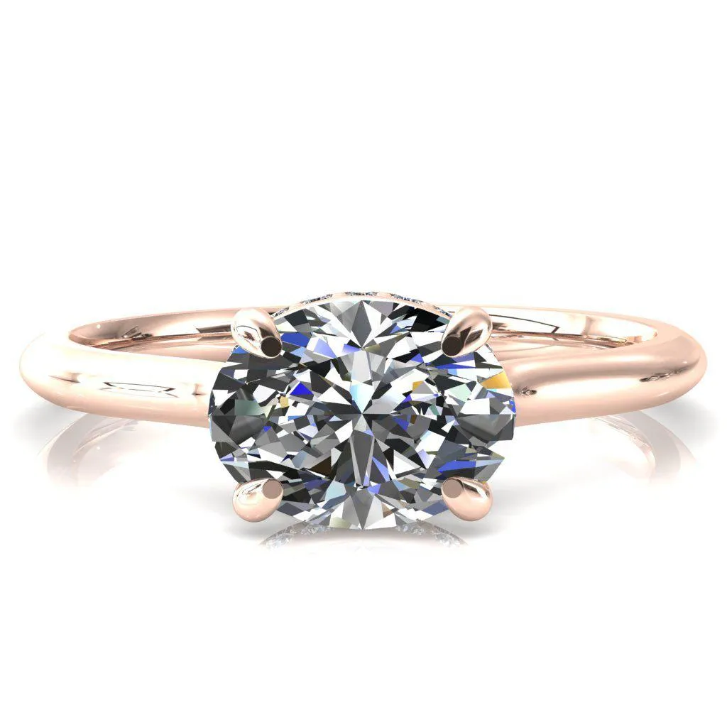 Janey Oval Center Stone East-West 4 Prongs Claw Floating Halo Inverted Cathedral Ring