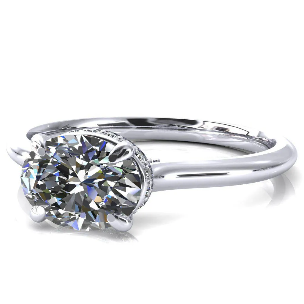 Janey Oval Center Stone East-West 4 Prongs Claw Floating Halo Inverted Cathedral Ring