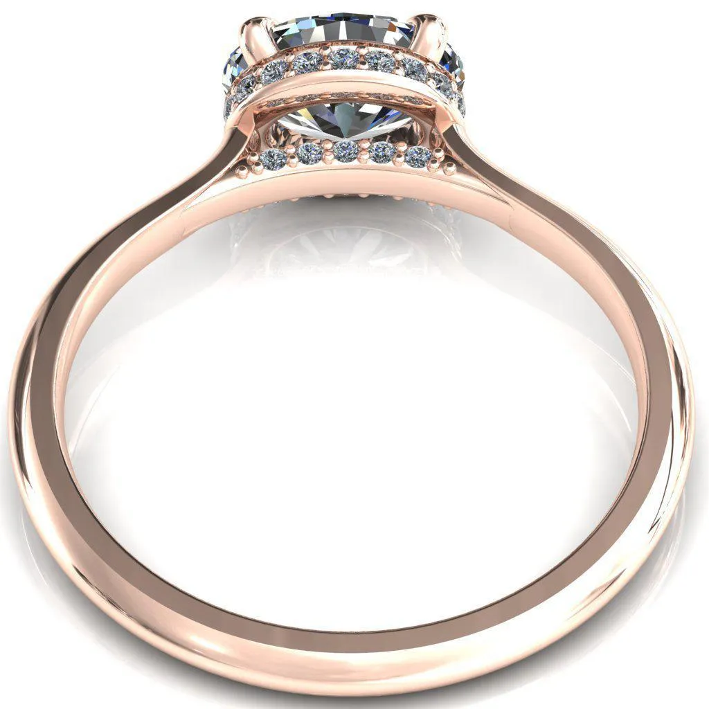 Janey Oval Center Stone East-West 4 Prongs Claw Floating Halo Inverted Cathedral Ring
