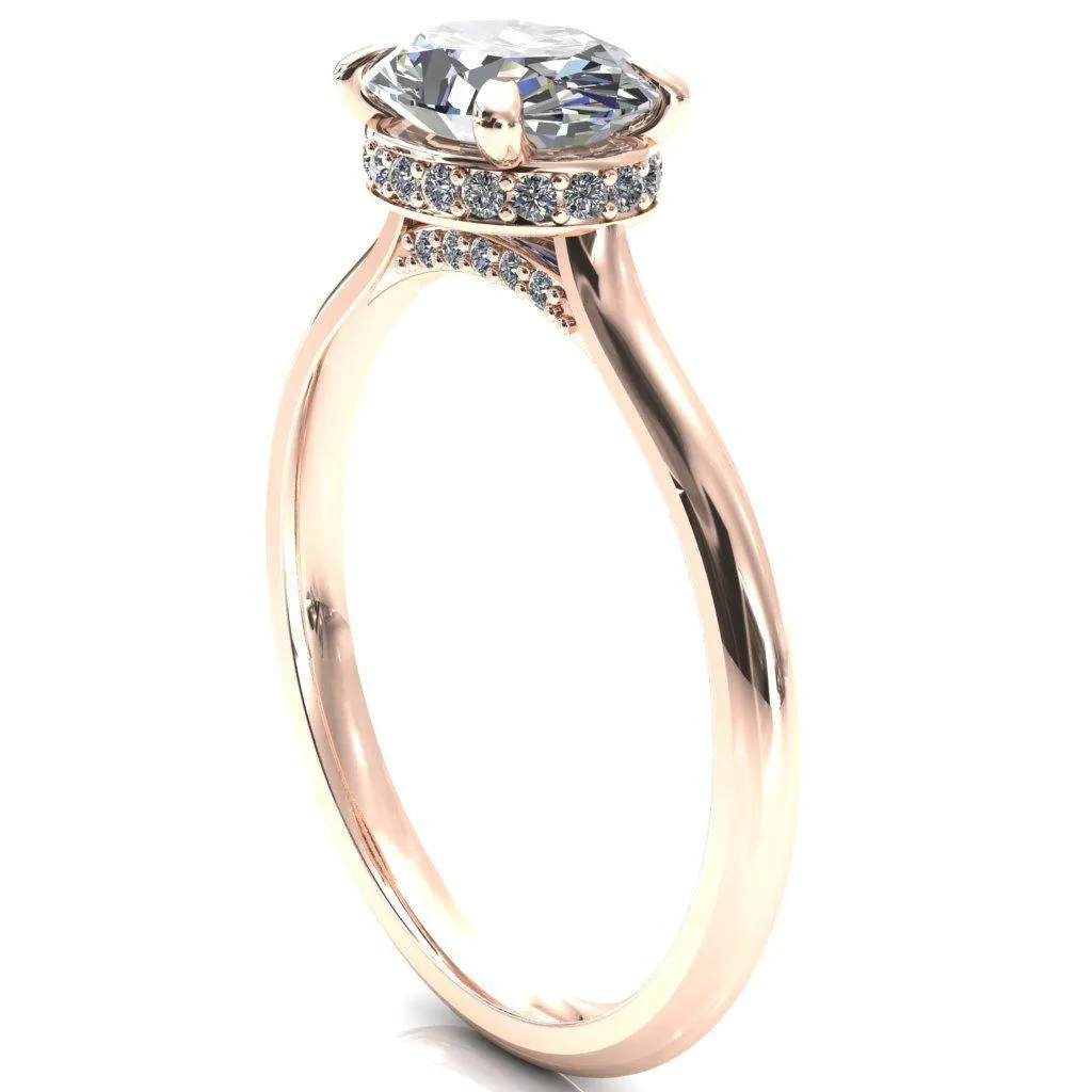 Janey Oval Center Stone East-West 4 Prongs Claw Floating Halo Inverted Cathedral Ring