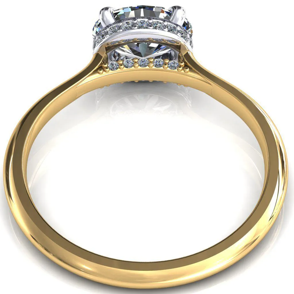 Janey Oval Center Stone East-West 4 Prongs Claw Floating Halo Inverted Cathedral Ring